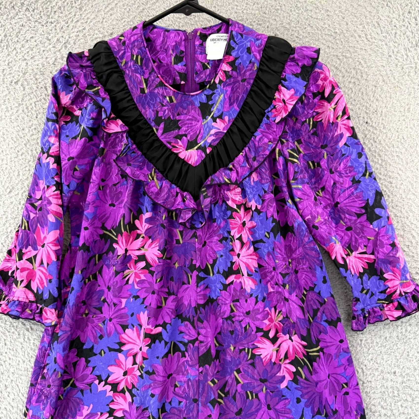 Vintage VINTAGE Liberty House Dress Womens 8 Maxi Purple Floral Ruffles Knit 50 Inch Puff Sleeve Zipper Casual 80s Flower Adult Womens Size M / US 6-8 / IT 42-44 - 3 Thumbnail