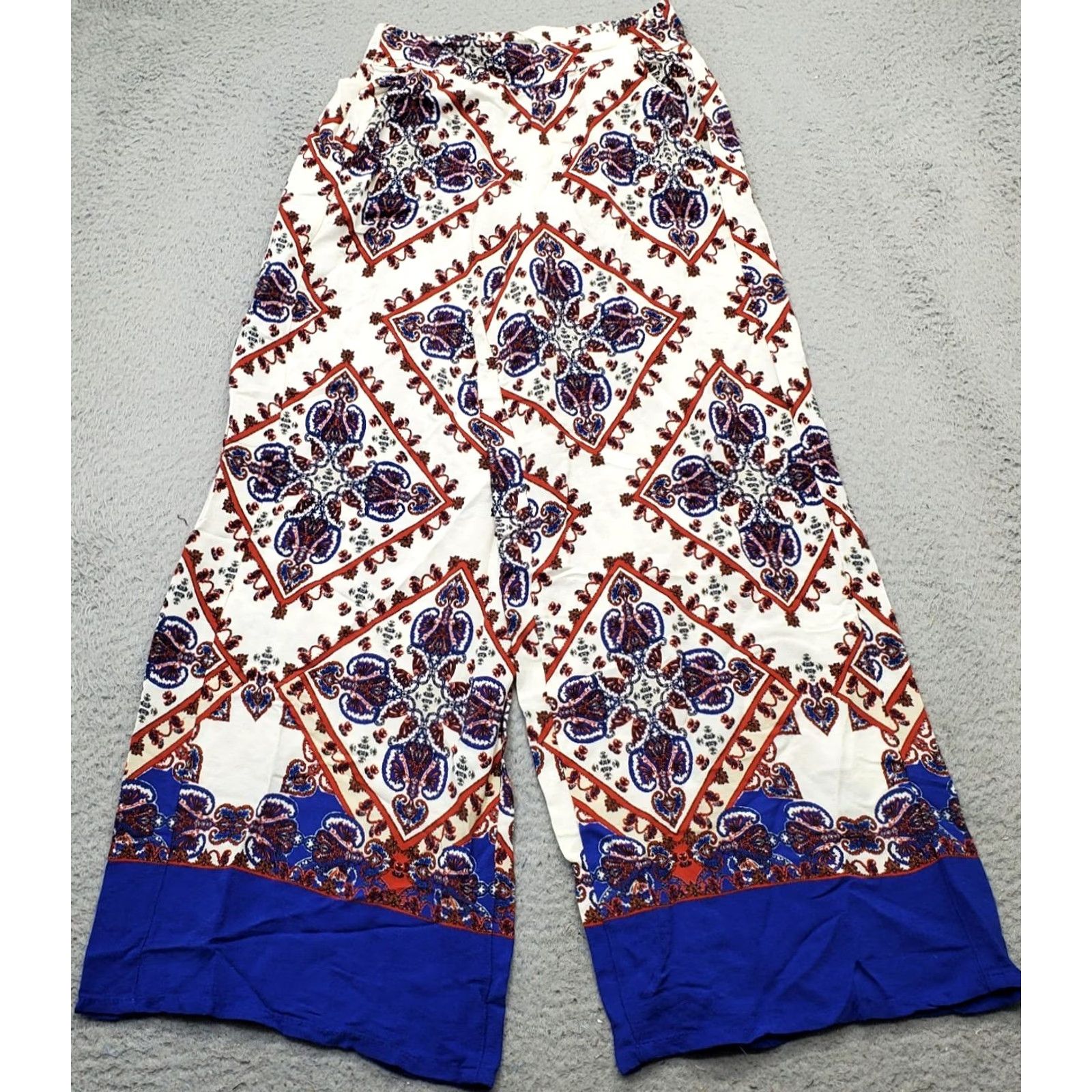 Zara Zara Palazzo Pants Womens XS Multicolor Geometric Wide-Leg Elastic Waistband Pull On Size 26" / US 2 / IT 38 - 2 Thumbnail
