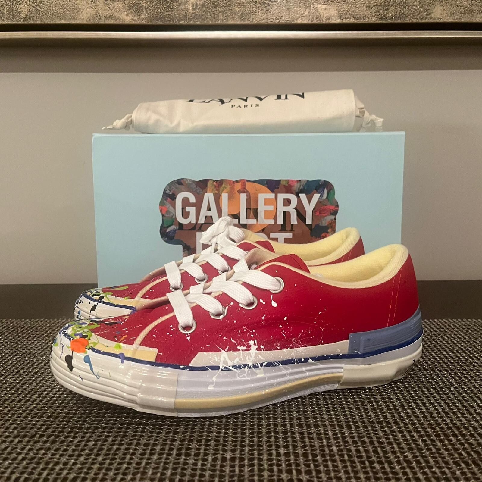 Pre-owned Gallery Dept. X Lanvin Melted Low Top Vulcanized Paint Splatter Sneakers Multicolor In Red