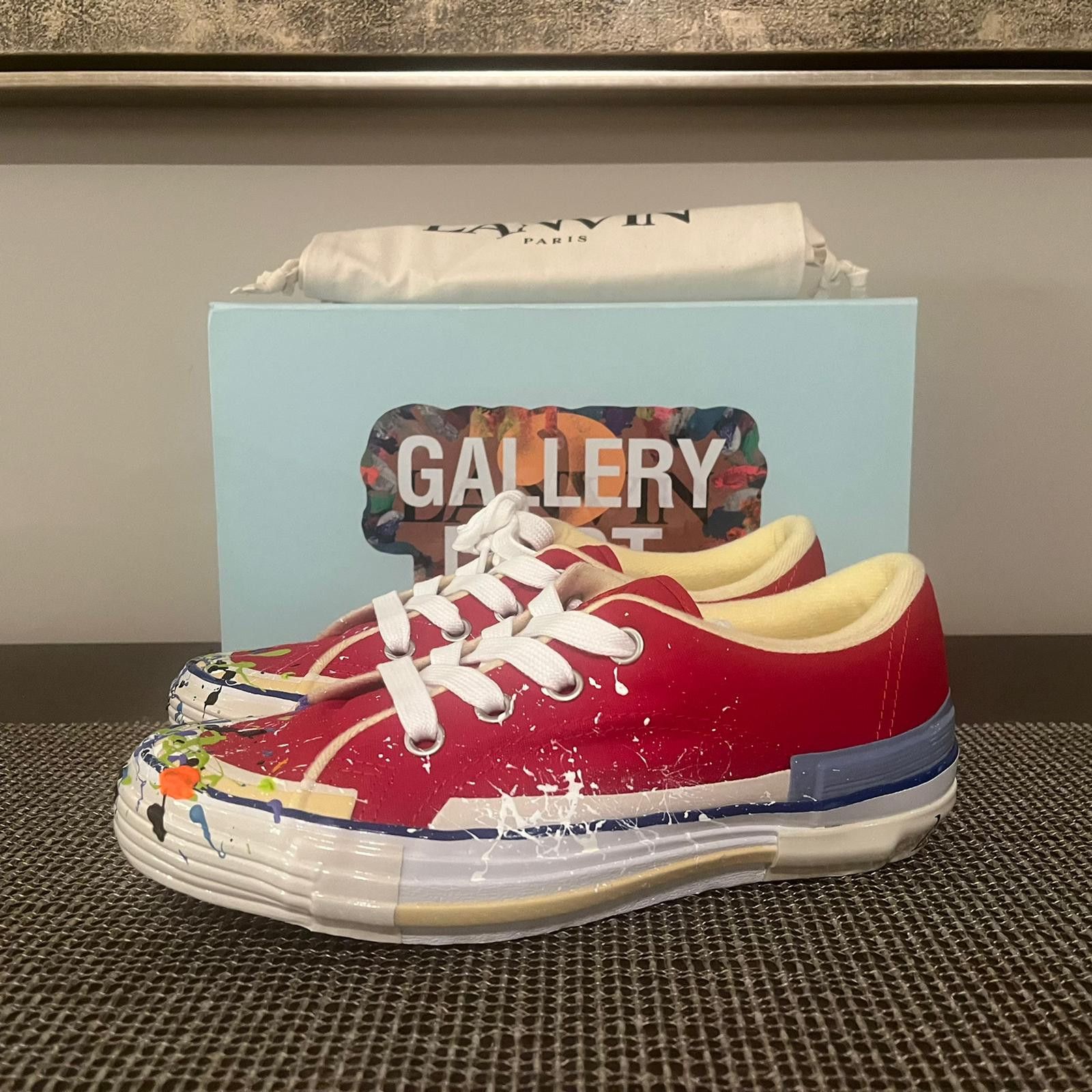 image of Gallery Dept x Lanvin Melted Low Top Vulcanized Paint Splatter Sneakers Multicolor in Red (Size 10)