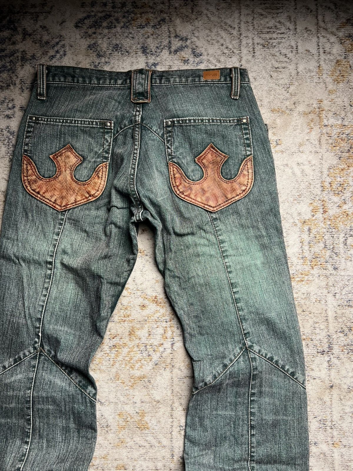 Nicole Club Nicole Club For Men Snake Pocket Green Faded Flared Jeans Size US 31 - 3 Thumbnail