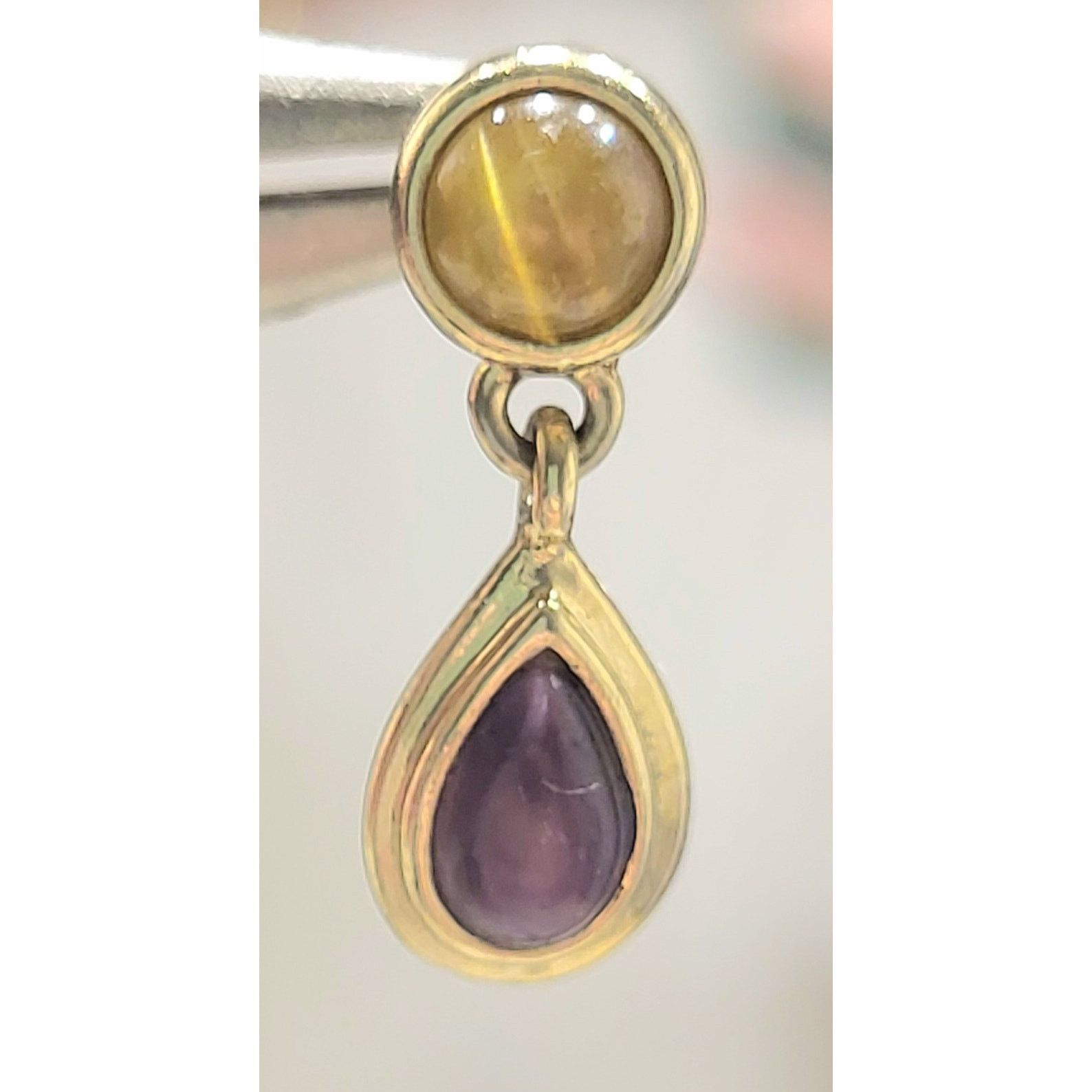 Monet Monet Amethyst Tiger Eye Earrings Vintage Signed Gold Tone Size ONE SIZE - 1 Thumbnail