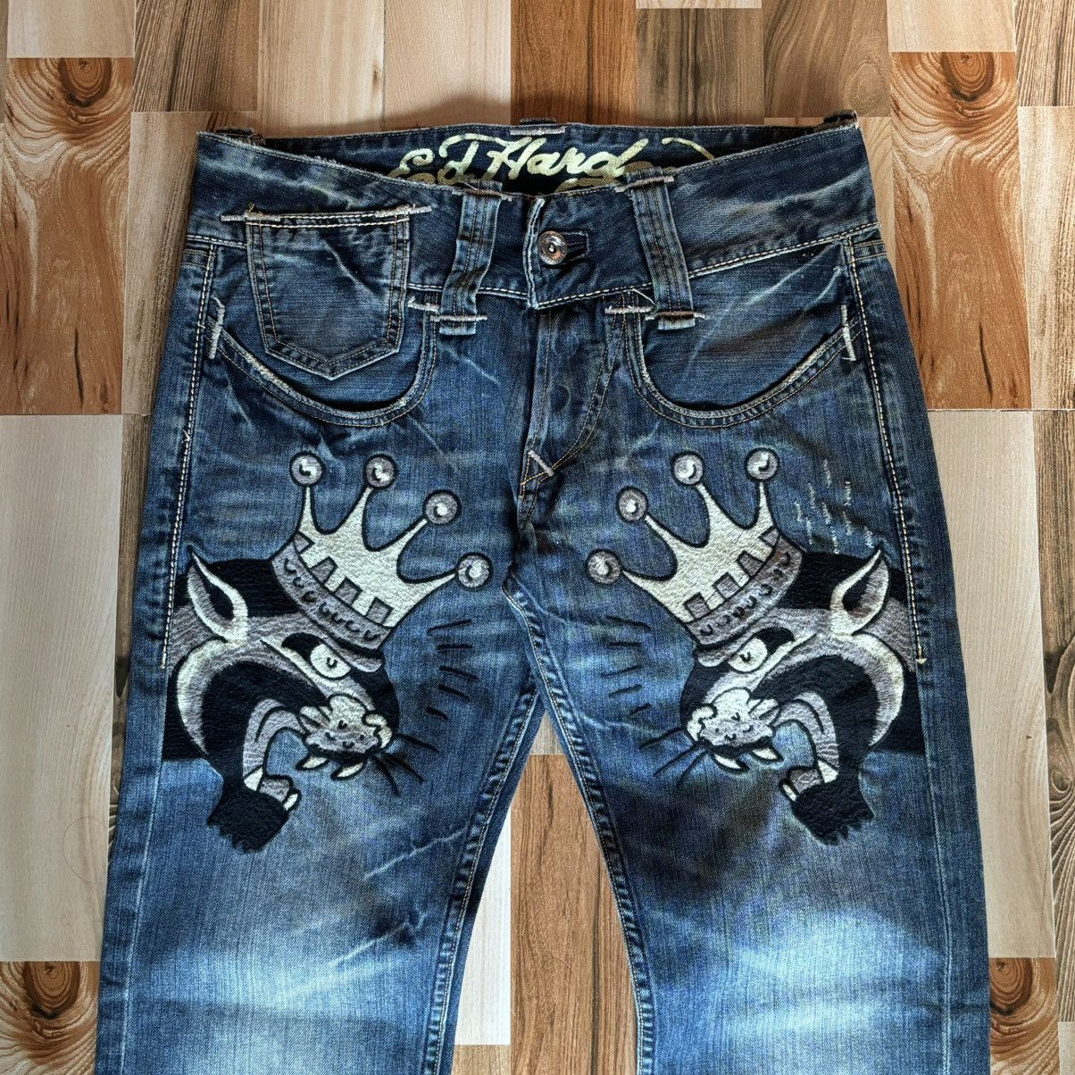 Christian Audigier × Ed Hardy × Vintage Crazy Vintage 00s Edhardy Y2K Baggy Jeans Size US 34 / EU 50 - 2 Thumbnail