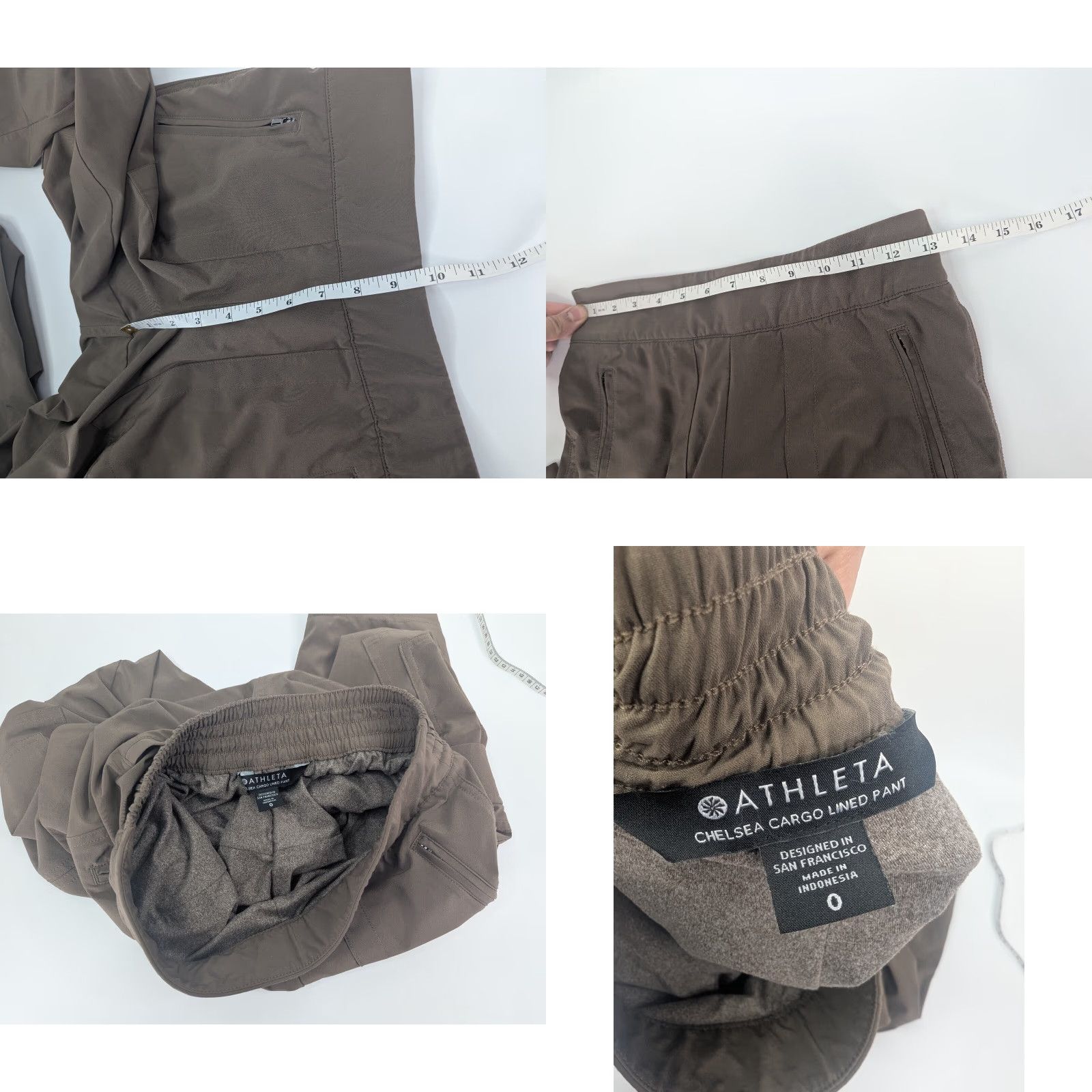 Athleta VINTAGE Athleta Chelsea Cargo Lined Pants Women's 0 Brown Stretch Pull-On Tapered Size 25" / US 0 / IT 36 - 8 Thumbnail