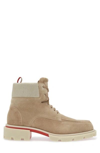 Christian Louboutin o1s1wg111124 Suede Lace up Boots in Light Brown & Red Size US 8 / EU 41 - 1 Thumbnail