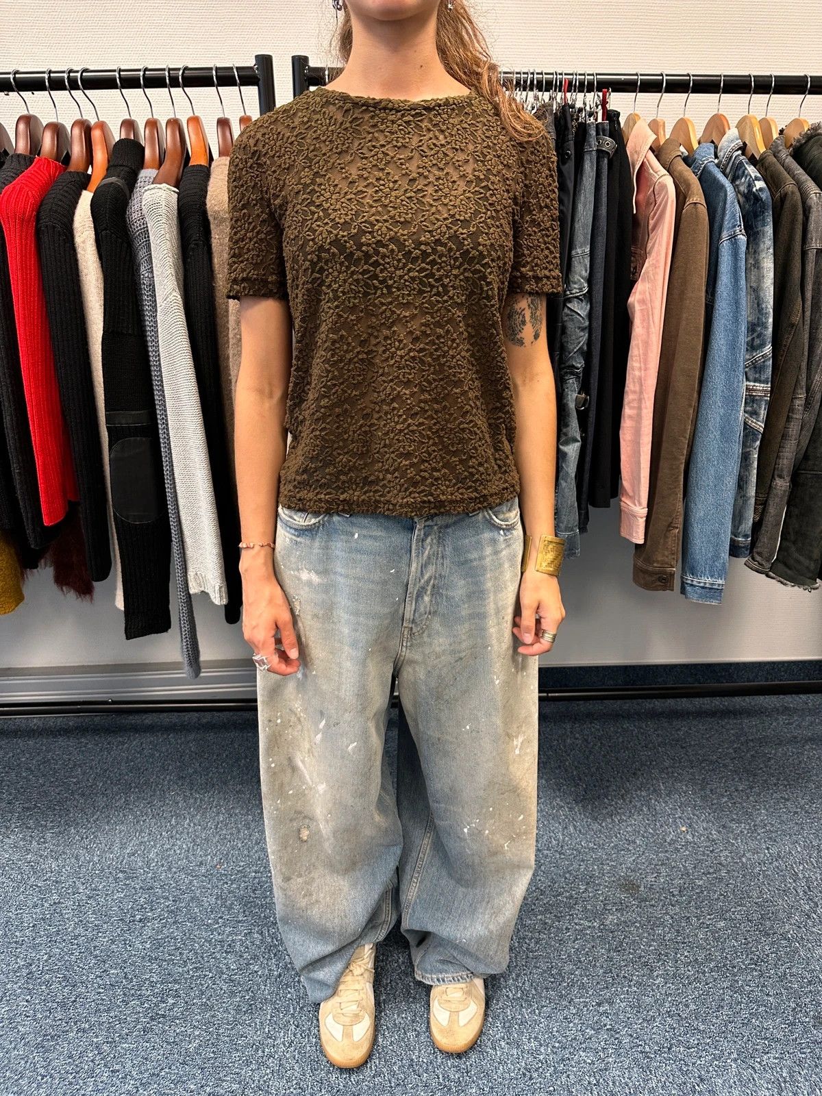 Dolce & Gabbana Dolce & Gabbana 90’s Laces Mesh Khaki Brown Flowers Tee Size L / US 10 / IT 46 - 1 Thumbnail