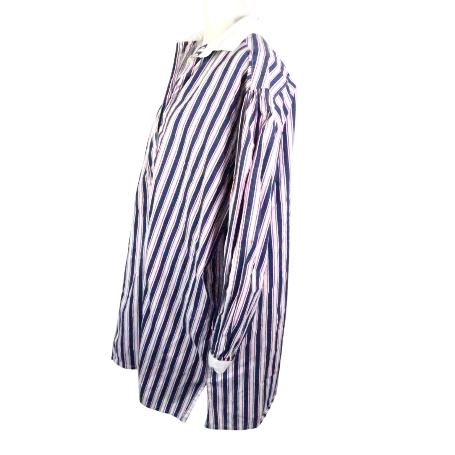 Vintage VINTAGE Honors Intimates Sleep Shirt Dress Navy Blue White Stripe Long Sleeve Collared Cotton 90s 80s Womens L Size L / US 10 / IT 46 - 3 Thumbnail