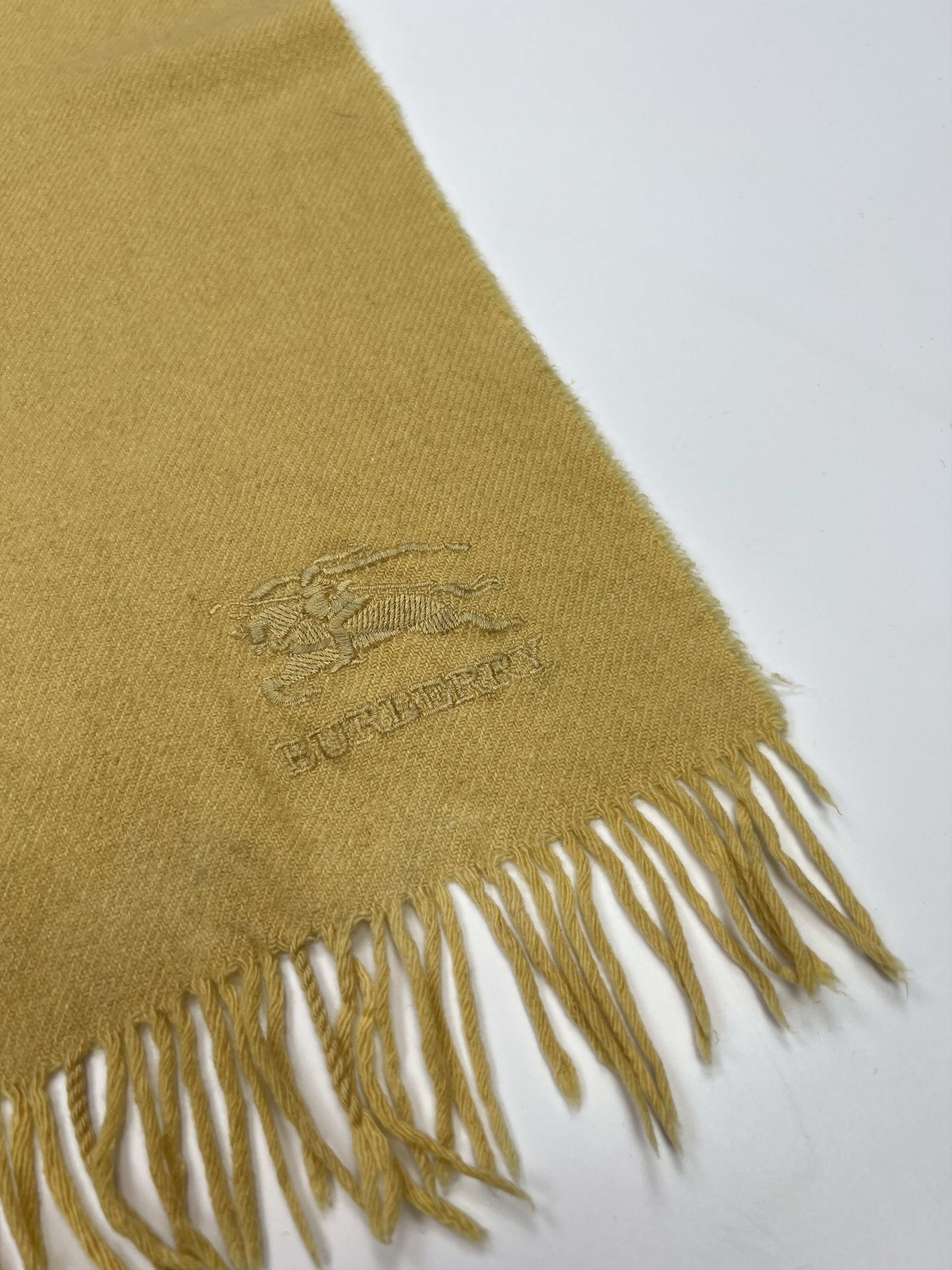 Burberry Vintage Burberry 2M Yellow Cashmere Scarf Embroidered Size ONE SIZE - 3 Thumbnail