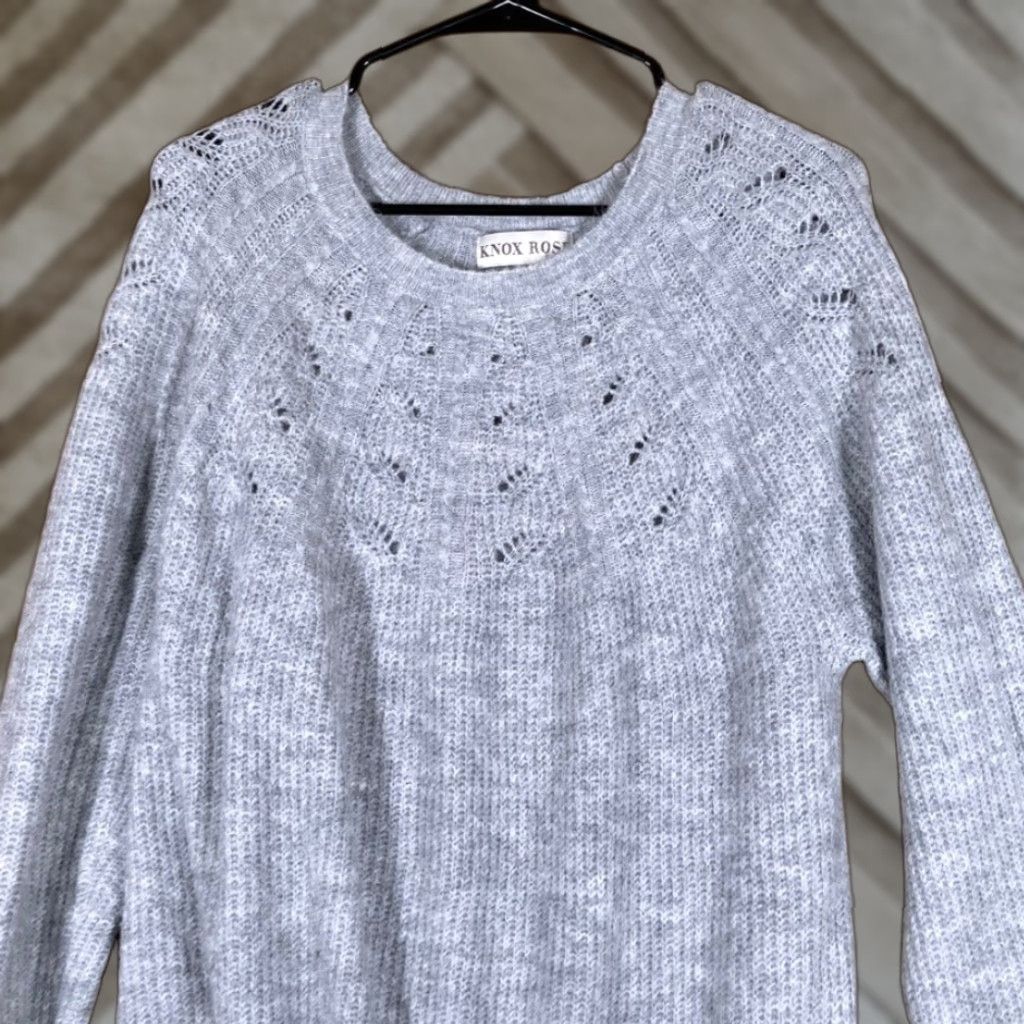 Vintage Knox Rose Womens Sweater Gray Scoop Neck Long Sleeve Open Knit Stretch Large Size L / US 10 / IT 46 - 1 Thumbnail