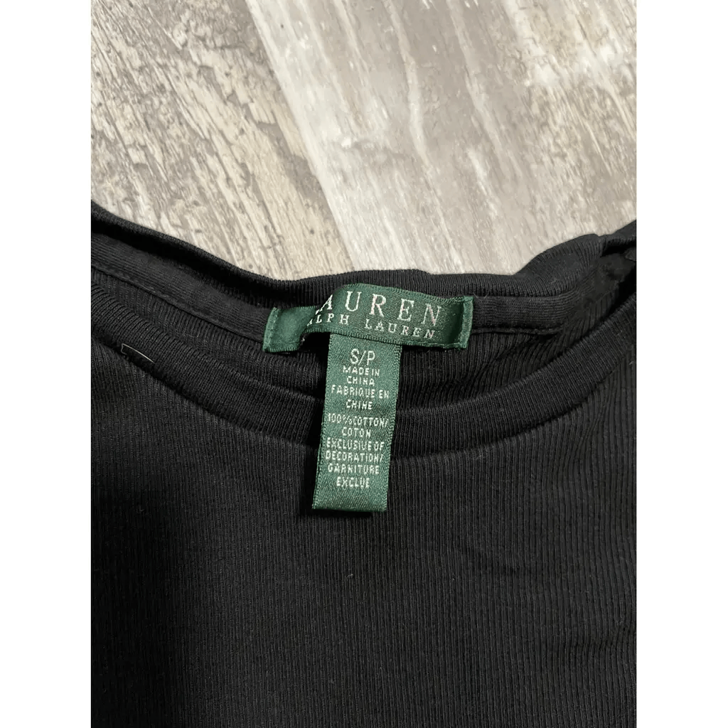 Lauren Ralph Lauren Ralph Lauren Black Cotton Top w/ Suede Shoulder Detail (S) Size S / US 4 / IT 40 - 2 Thumbnail