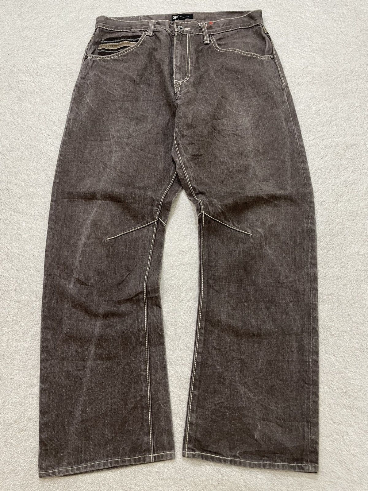 Japanese Brand 2000s Concave Brown Wide Leg Pants Striped Pocket Y2K Size US 31 - 2 Thumbnail