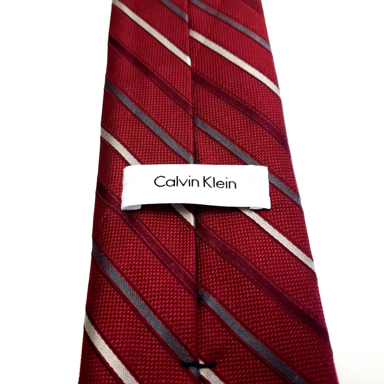 Calvin Klein Calvin Klein Red Silk Tie Woven Striped Size ONE SIZE - 4 Thumbnail