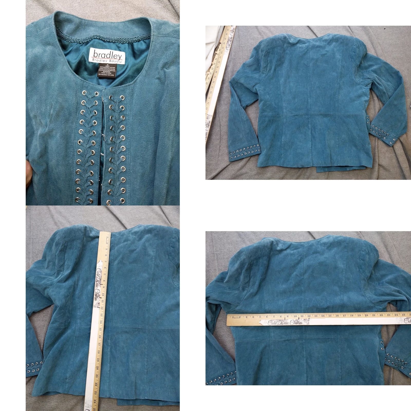 Vintage Bradley Bayou Jacket Womens XL Blue Suede Studded Western Open Front Lined Size XL / US 12-14 / IT 48-50 - 8 Thumbnail
