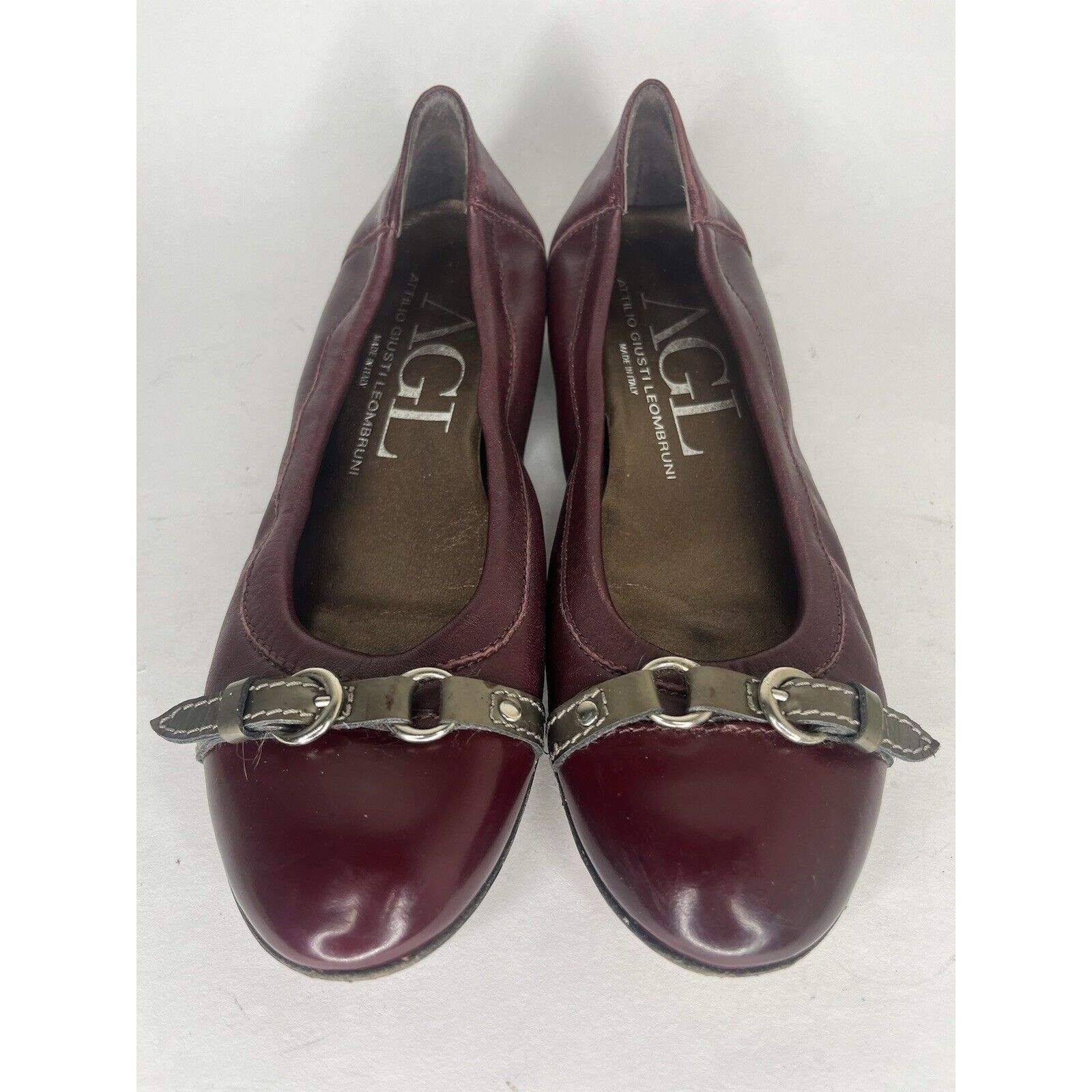 Other AGL Burgundy Leather Cap Toe Buckle Ballet Flats Shoes Women Size US 6.5 / IT 36.5 - 13 Thumbnail