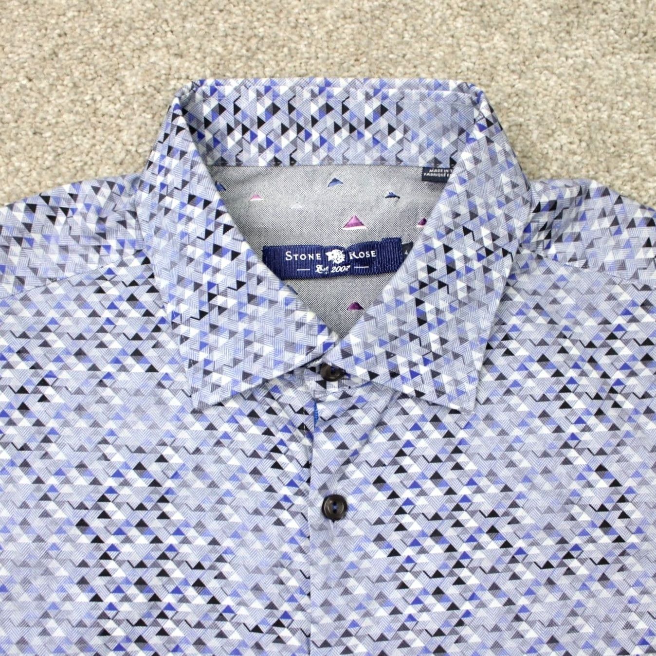 Vintage Stone Rose Shirt Mens 4 Large Gray/Blue Geometric Cotton Stretch Long Sleeve Size US L / EU 52-54 / 3 - 6 Thumbnail