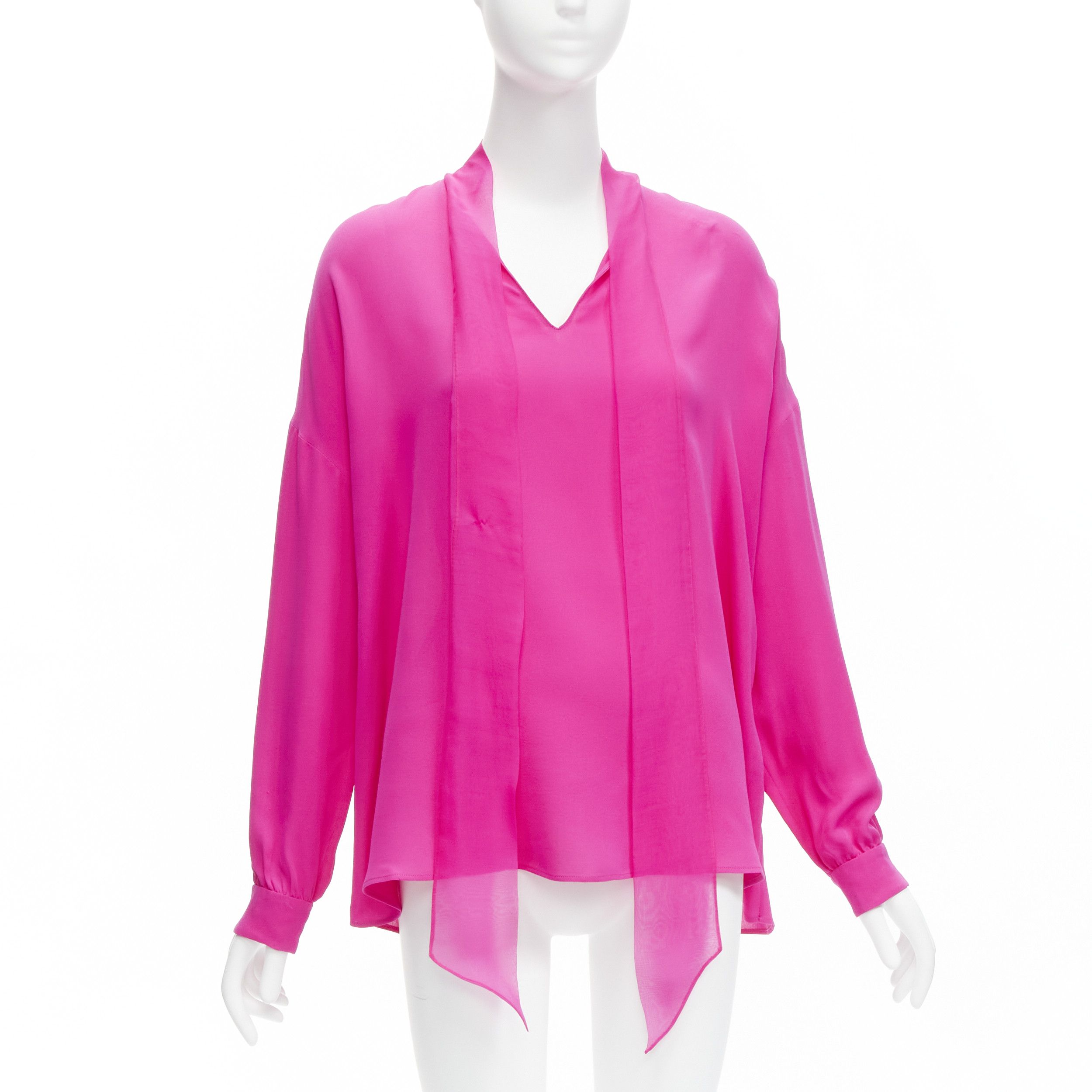 Valentino VALENTINO Piccioli 2022 Runway Pink PP 100% silk neck tie relaxed blouse IT38 XS Size XS / US 0-2 / IT 36-38 - 1 Thumbnail