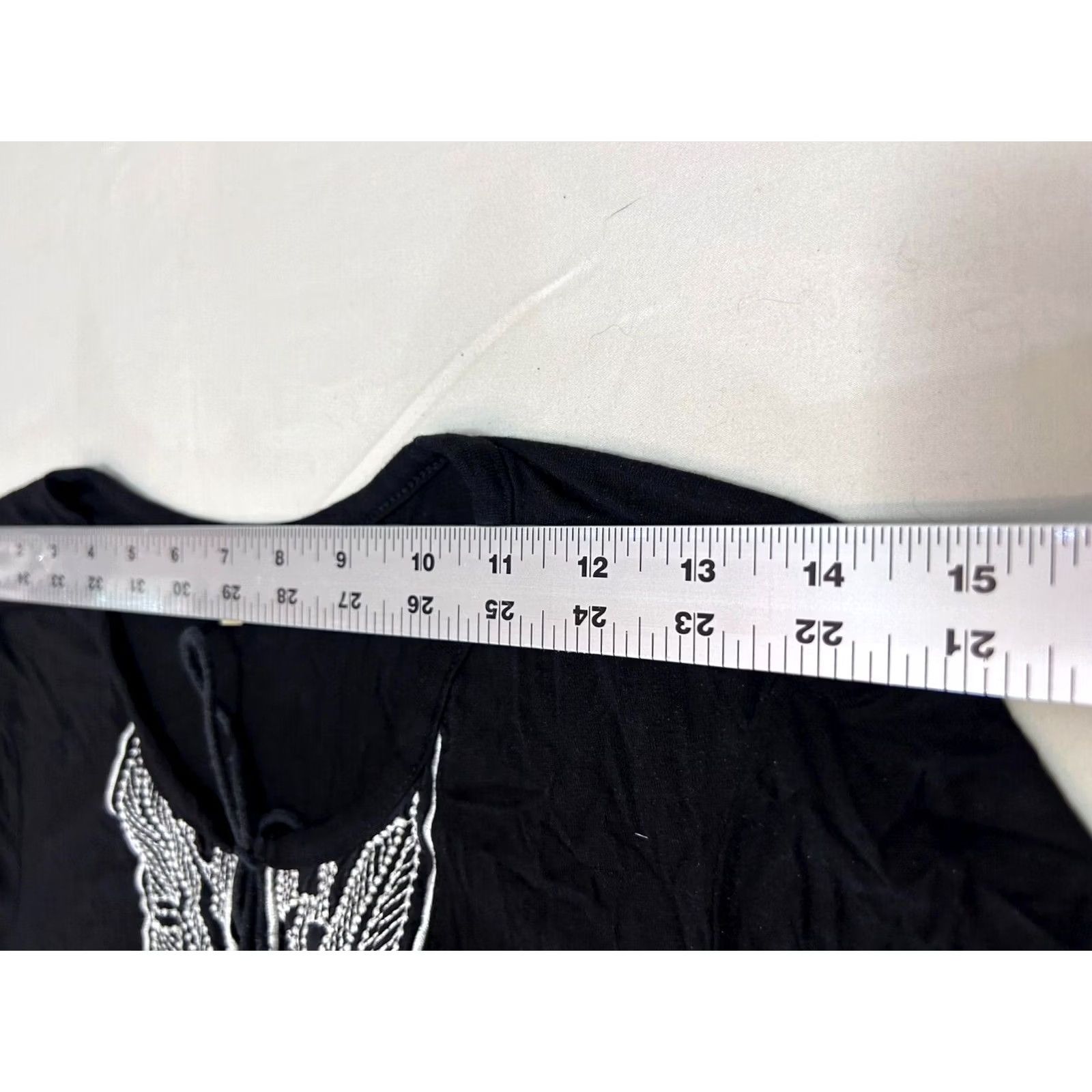 Vintage Democracy Womens Embroidered Tie-Neck Short Sleeve Blouse Top Medium Black Size M / US 6-8 / IT 42-44 - 5 Thumbnail