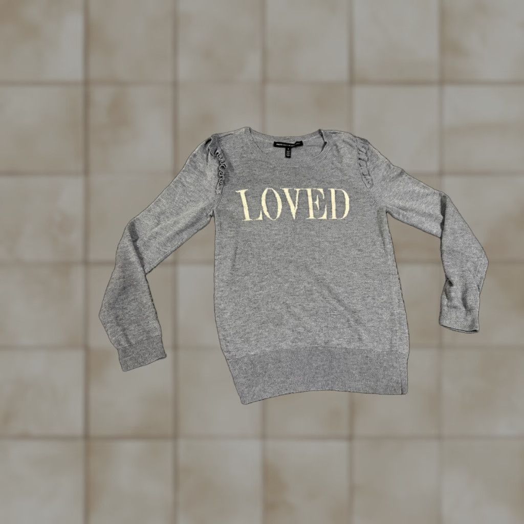 White House Black Market White House Black Market Sweater Womens Small Gray Loved Graphic Ruffle Knit Size S / US 4 / IT 40 - 1 Thumbnail