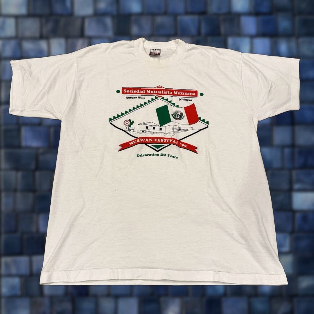 Fruit Of The Loom VINTAGE 90s Michigan Mexican Festival Fruit of the Loom Single Stitch Shirt XL White Mens Size US XL / EU 56 / 4 - 1 Thumbnail