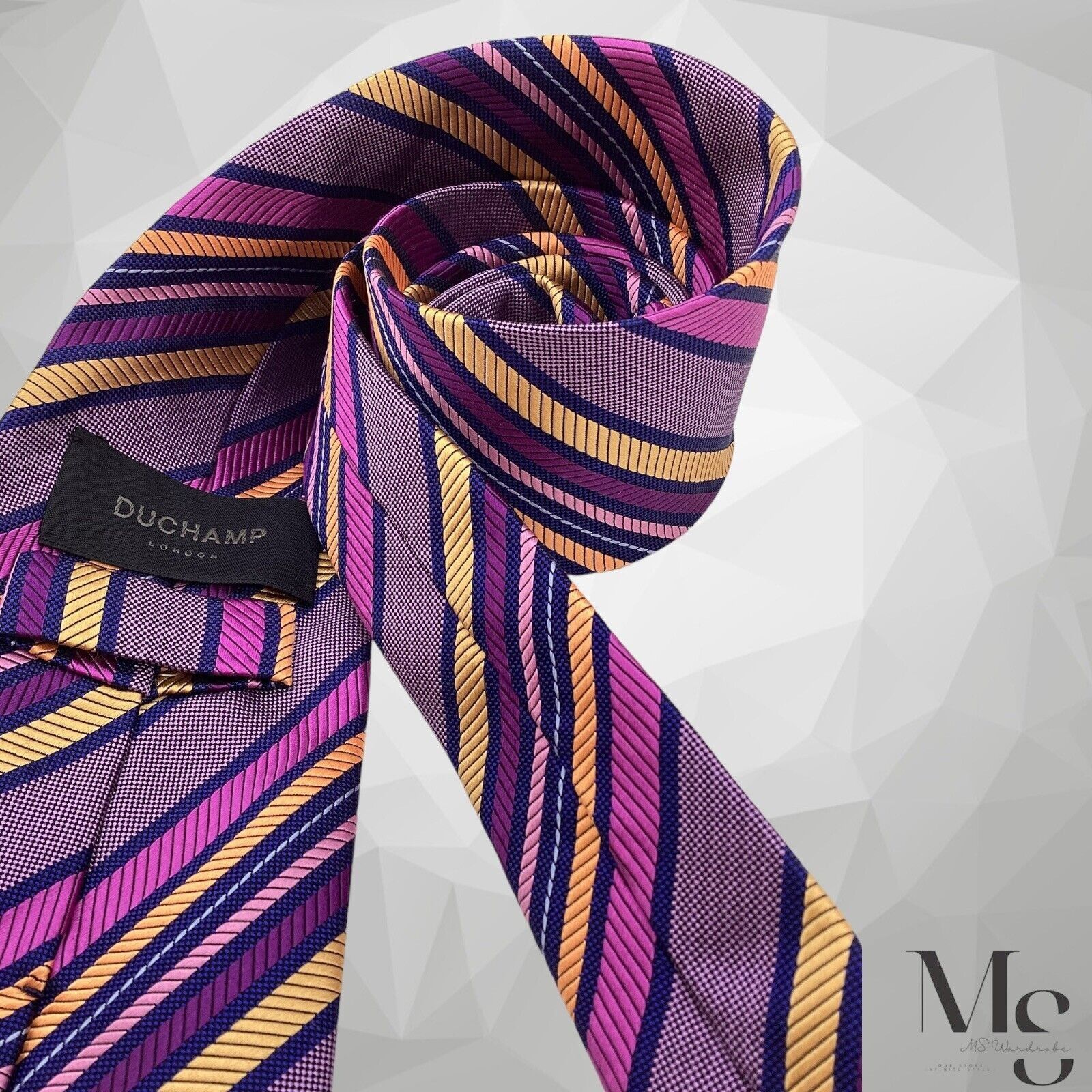 Duchamp London DUCHAMP LONDON Purple Striped Silk Tie Hand Made Englland Size ONE SIZE - 5 Thumbnail