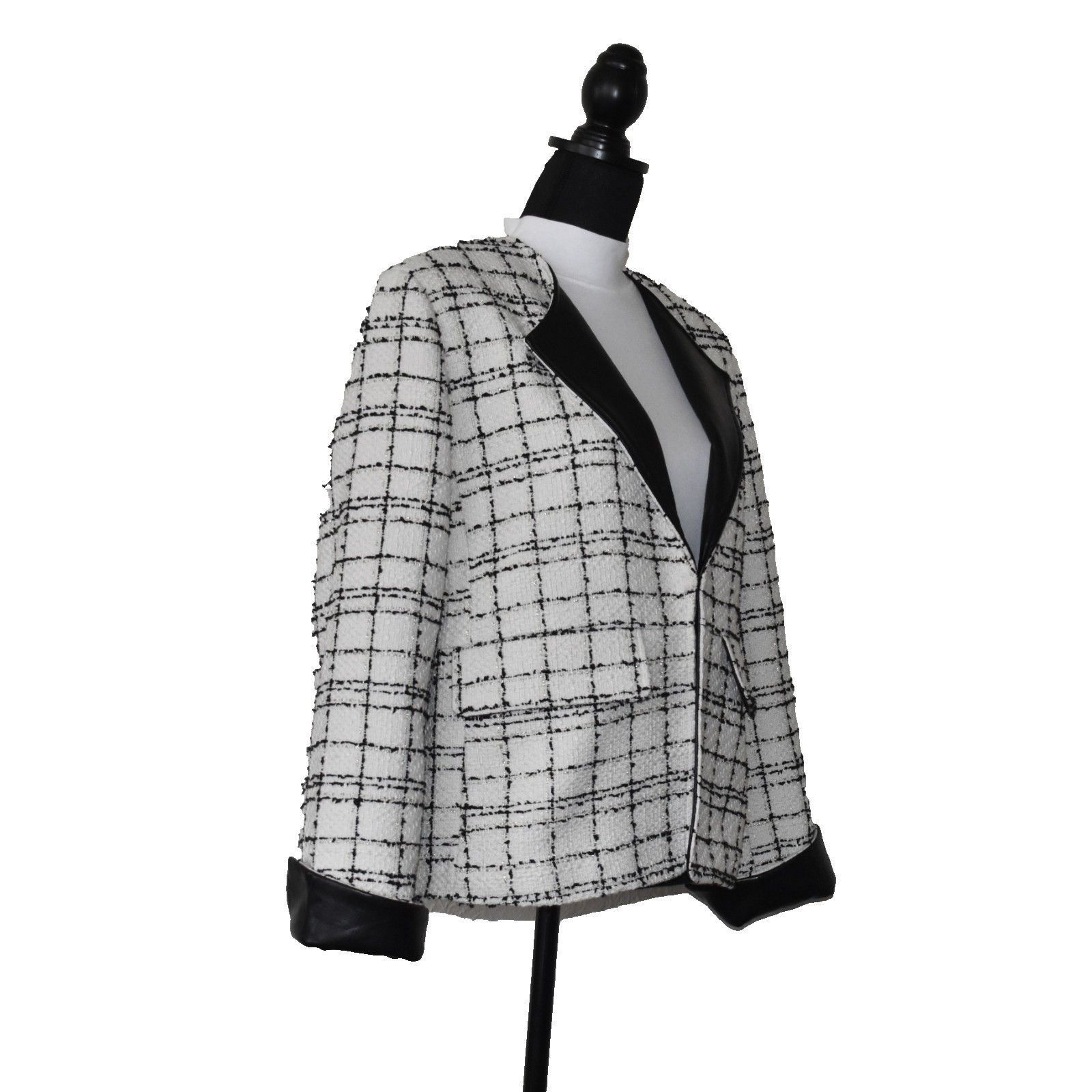 Chicos NWT CHICOS Ecru Tweed & Faux Leather Jacket Sz 3 US 16 $139 Size XXL / US 16-18 / IT 52-54 - 2 Thumbnail