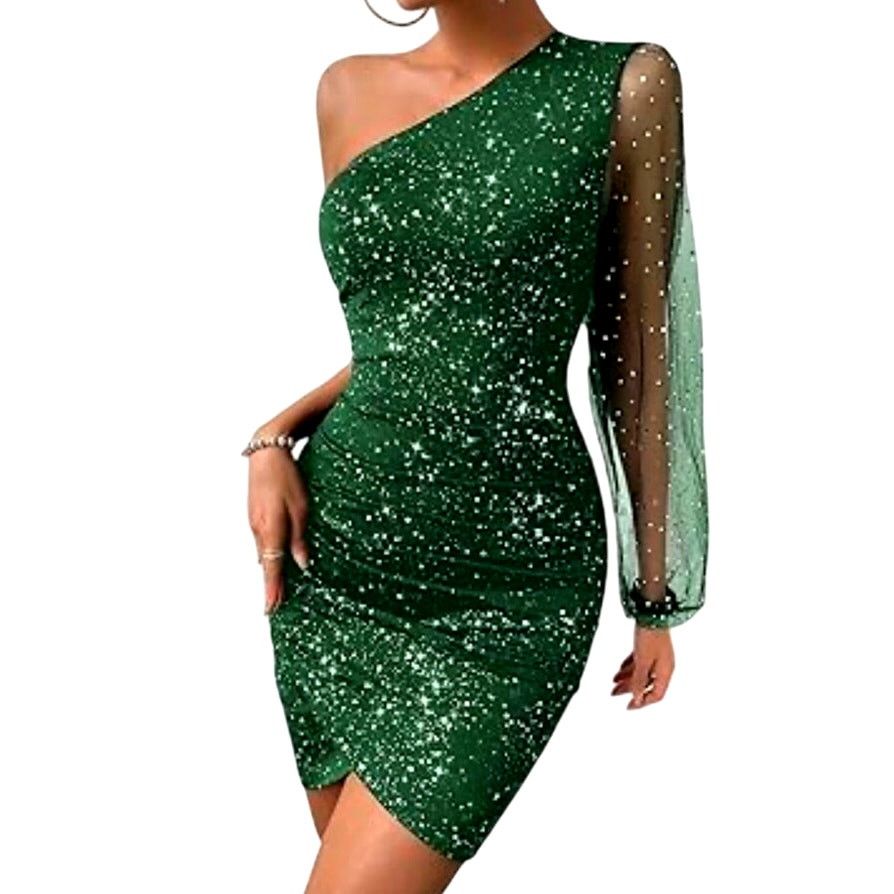 Other DCYWBD Green Silver One Shoulder Bodycon Mesh Mini Dress Size S / US 4 / IT 40 - 1 Thumbnail