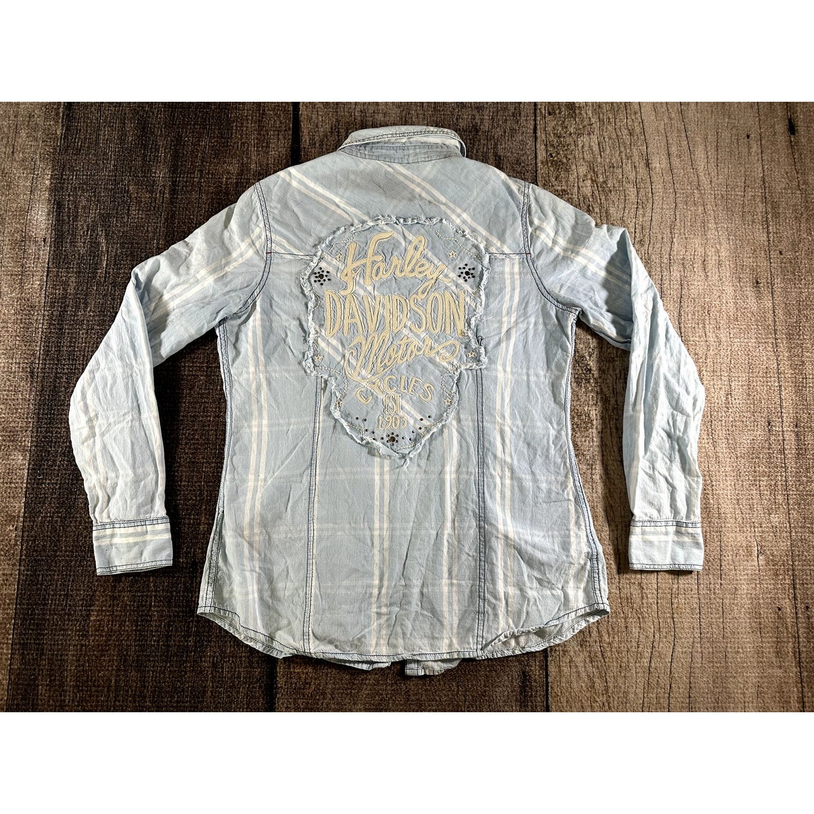 Harley Davidson Harley Davidson Womens Blue Large Button Down Pocket Shirt Size L / US 10 / IT 46 - 1 Thumbnail