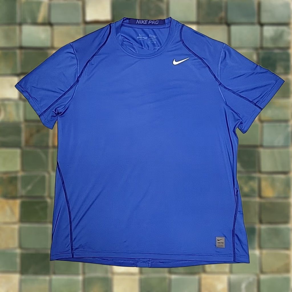 Nike Nike Pro Shirt Mens 2XL Blue TEE Athletic Dri Fit Short Sleeve Crew Neck Polyester Blend Logo Size US XXL / EU 58 / 5 - 1 Thumbnail