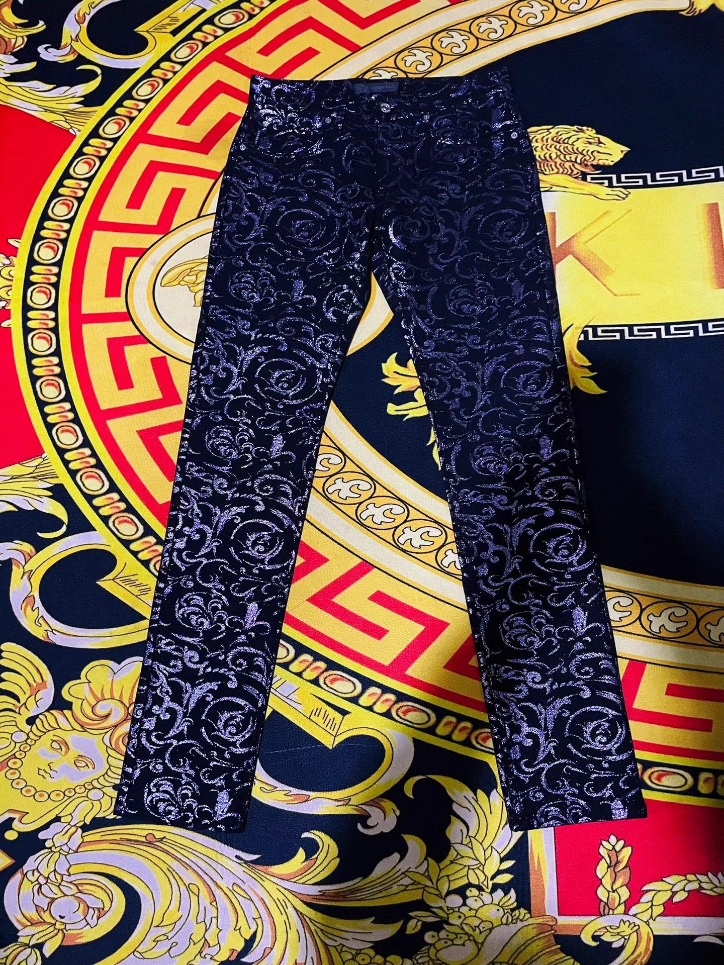 Versace Versace Runway Baroque Print Silk Denim Jeans W31 Size US 31 - 1 Thumbnail