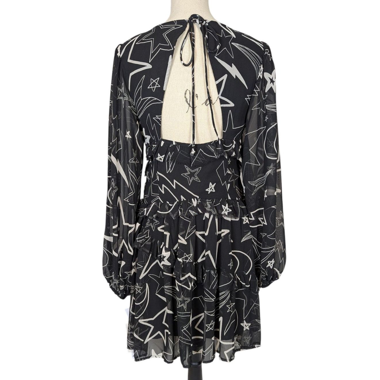 Asos ASOS Design Ruffled Long Sleeve Mini Dress Black White 8 Size M / US 6-8 / IT 42-44 - 3 Thumbnail