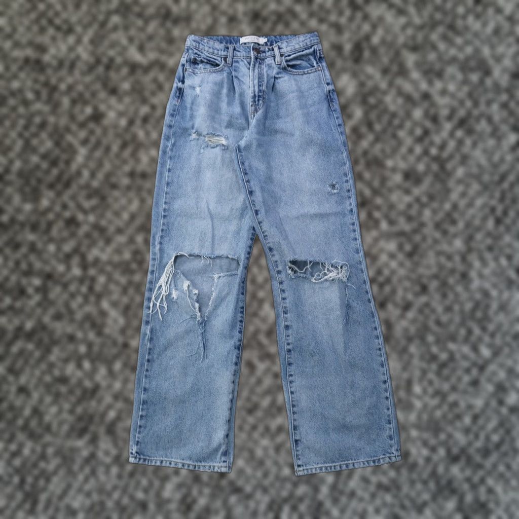 Vintage Hidden Jeans Women 24 Blue Denim Wide Leg High Rise 5-Pocket Logo rips Button Zip Vintage No Size 42" / US 20 - 1 Thumbnail