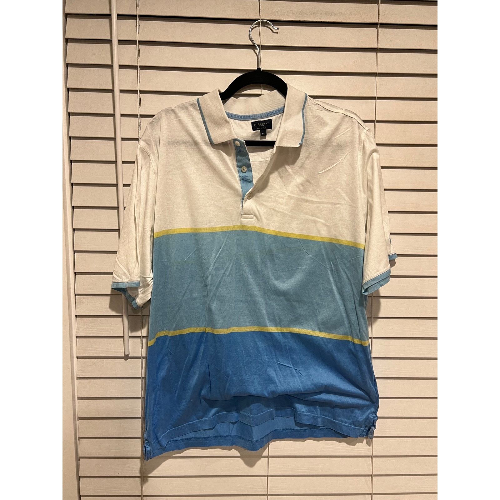 Burberry Burberry Golf Polo Shirt Mens XL White Blue Striped Short Sl Size US XL / EU 56 / 4 - 1 Thumbnail
