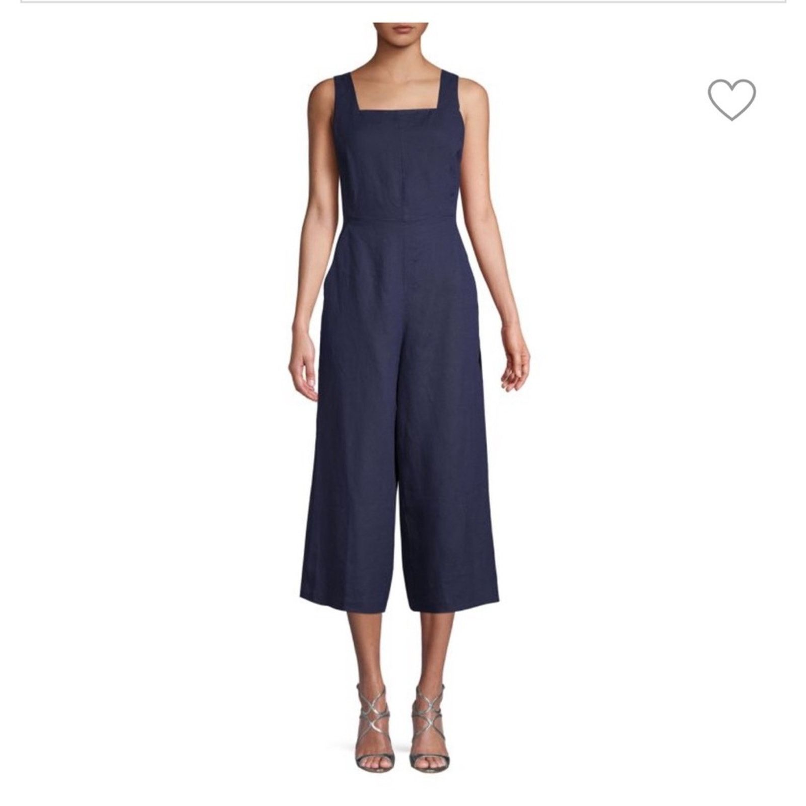 Other PURE NAVY Cropped Tie-Back Linen Jumpsuit Blue L Size 34" / US 12 / IT 48 - 1 Thumbnail