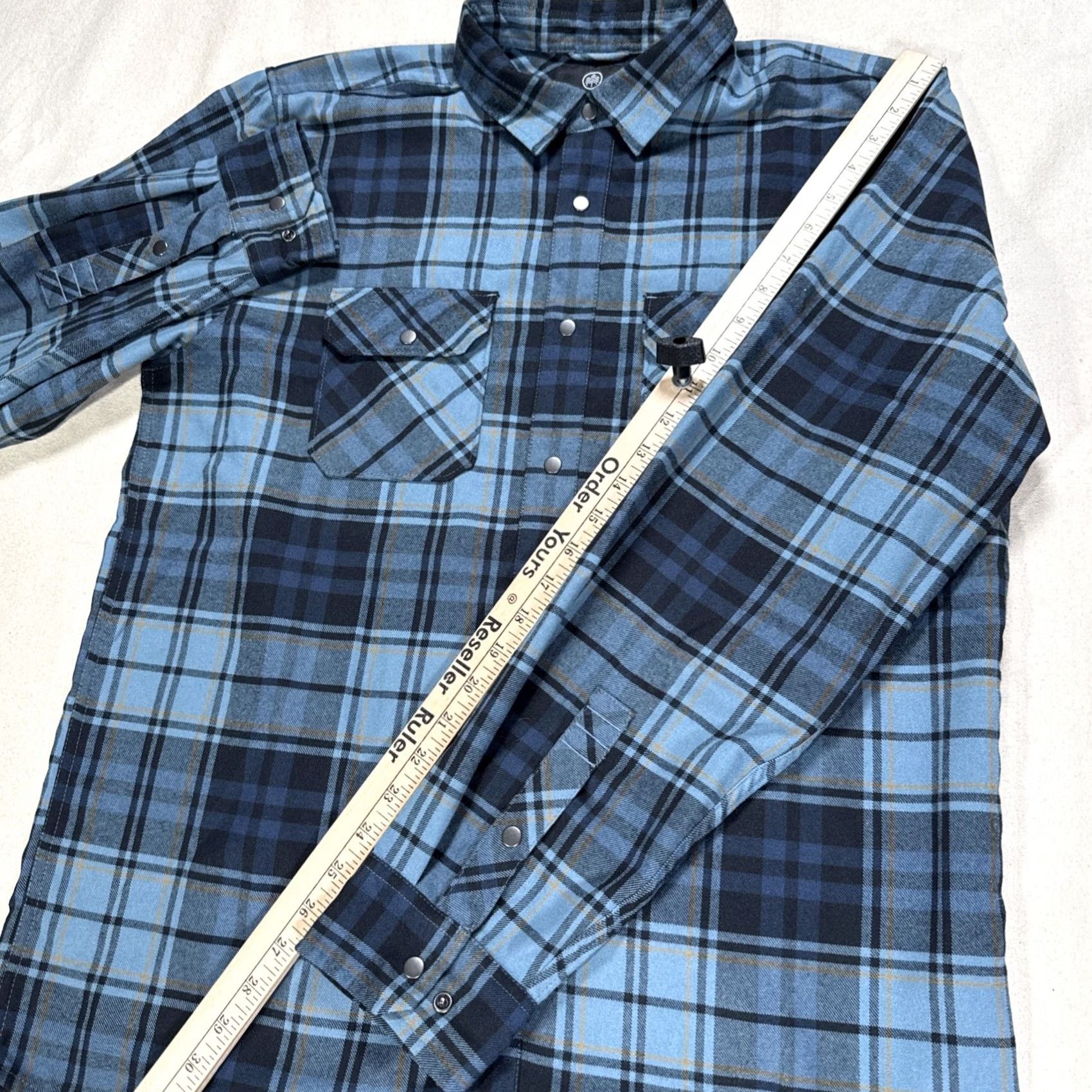 Flylow Shirt Mens L Blue Green Plaid Handlebar Tech Flannel Snap Nwot, Men's — image 6 of 6