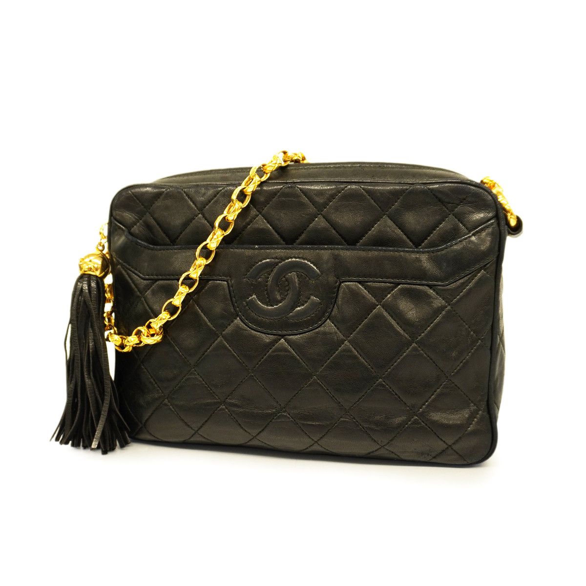 image of Chanel Shoulder Bag Matelasse Chain Lambskin Black Gold, Women's