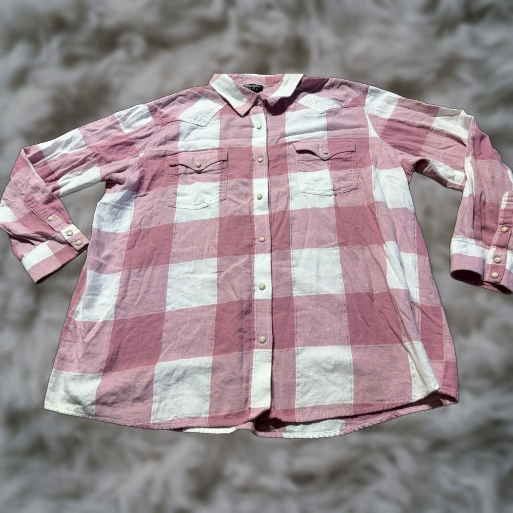 Wrangler Wrangler Retro Women's Shirt 2XL Pink Plaid Distress Sparkle Snap Button-Up Casual Western Vintage: No Size XXL / US 16-18 / IT 52-54 - 1 Thumbnail
