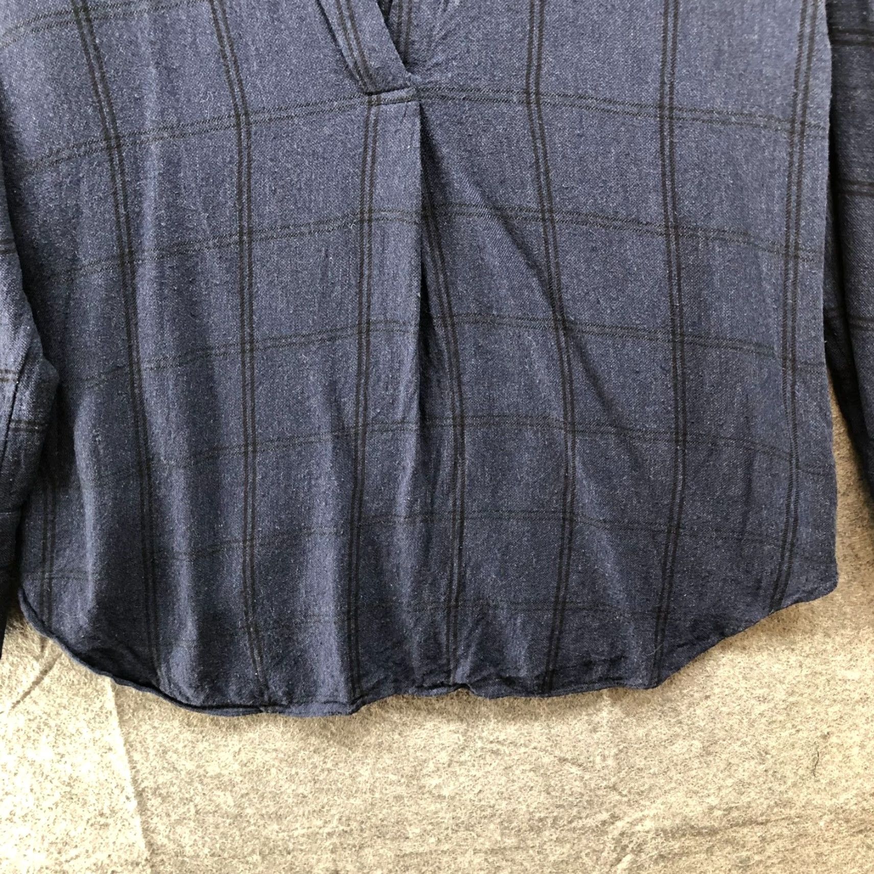 Vince Vince V-Neck Wool-Blend Marina Johnny Collar Long Sleeve Blouse XXS Blue Plaid Shirt Women XS Size XXS / US 00 / IT 34 - 4 Thumbnail