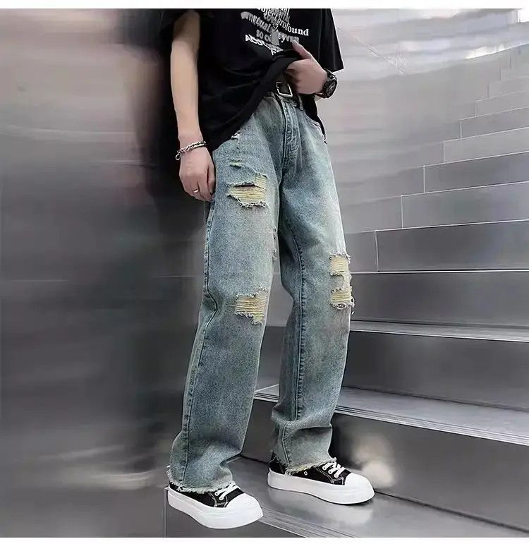 Japanese Brand Retro washed straight leg distressed jeans Size US 30 / EU 46 - 6 Thumbnail