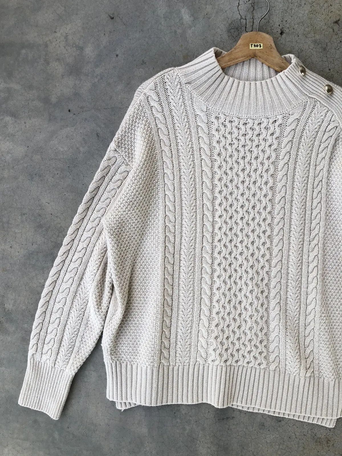 Aran Isles Knitwear GU Button Gold High Neck Knit Sweater Pullover Size US XL / EU 56 / 4 - 2 Thumbnail