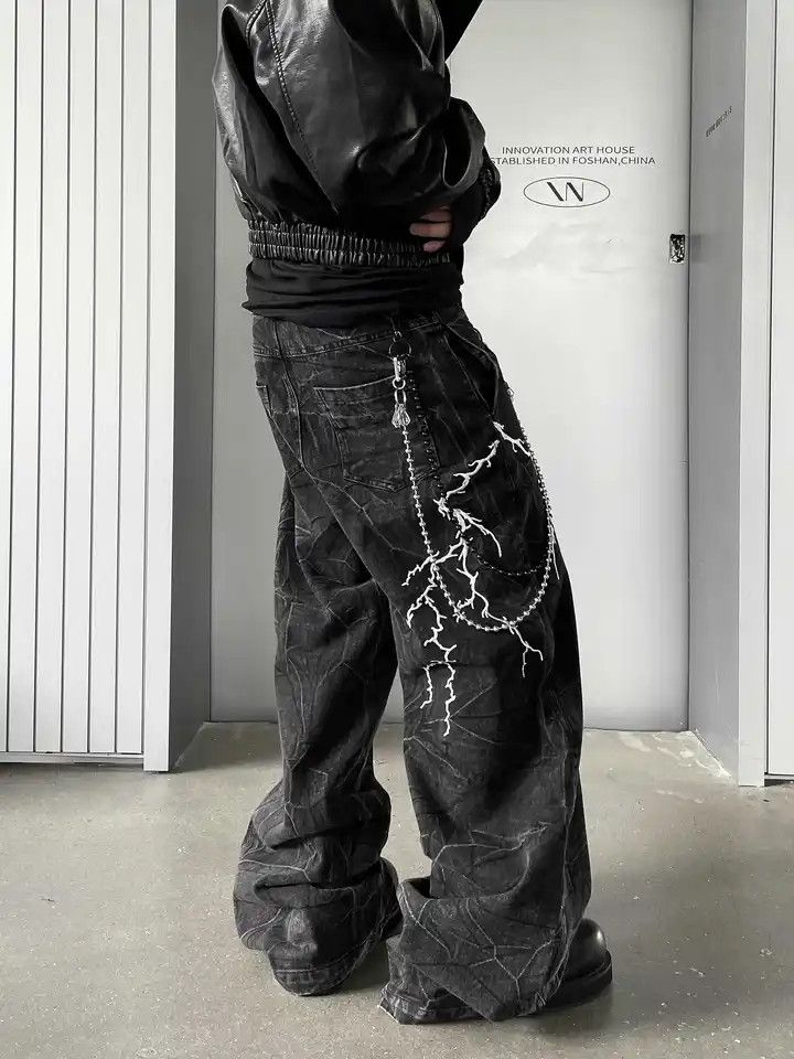 Japanese Brand × Jean Lightning Embroidered Casual Jeans Size US 29 - 3 Thumbnail