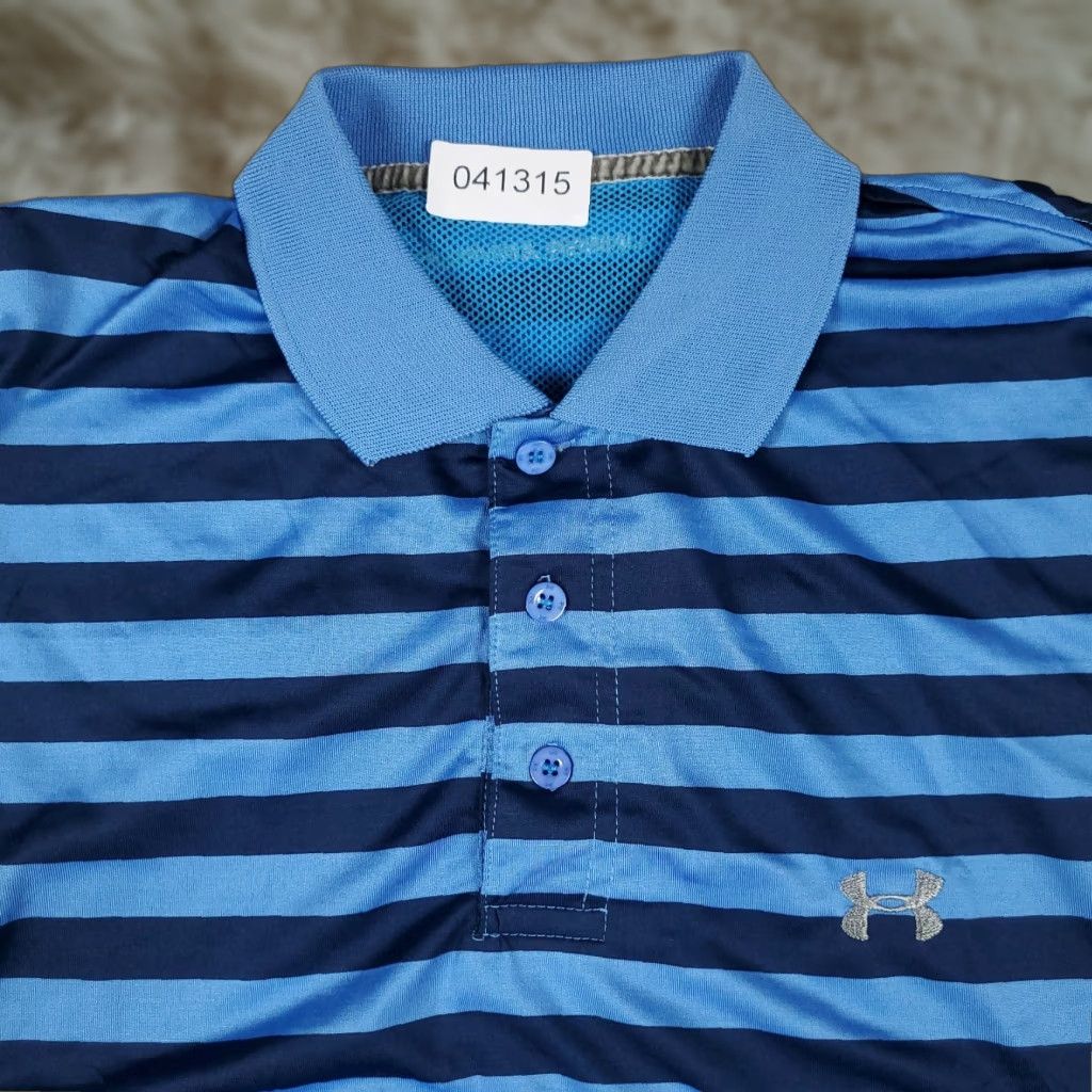 Under Armour Under Armour Polo Shirt Mens Medium Blue Striped Casual Short Sleeve Size US M / EU 48-50 / 2 - 1 Thumbnail