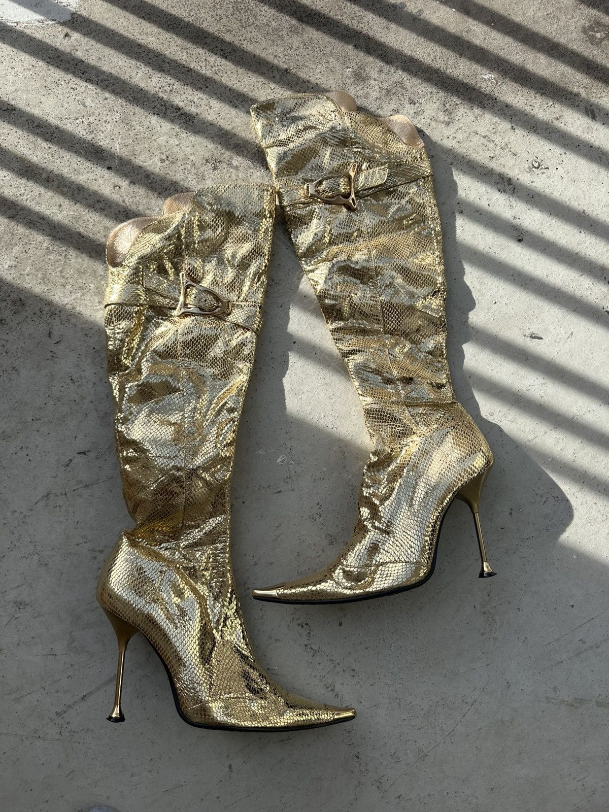 Vintage Gold Snakeskin Metallic Knee High Boots Avantgarde el Dantes Size US 8 / IT 38 - 5 Thumbnail