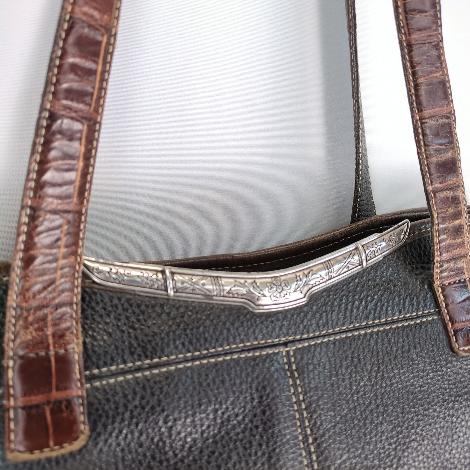 Brighton Vintage Brighton Black Pebble Leather 16" Shoulder Bag Purse Size ONE SIZE - 2 Thumbnail