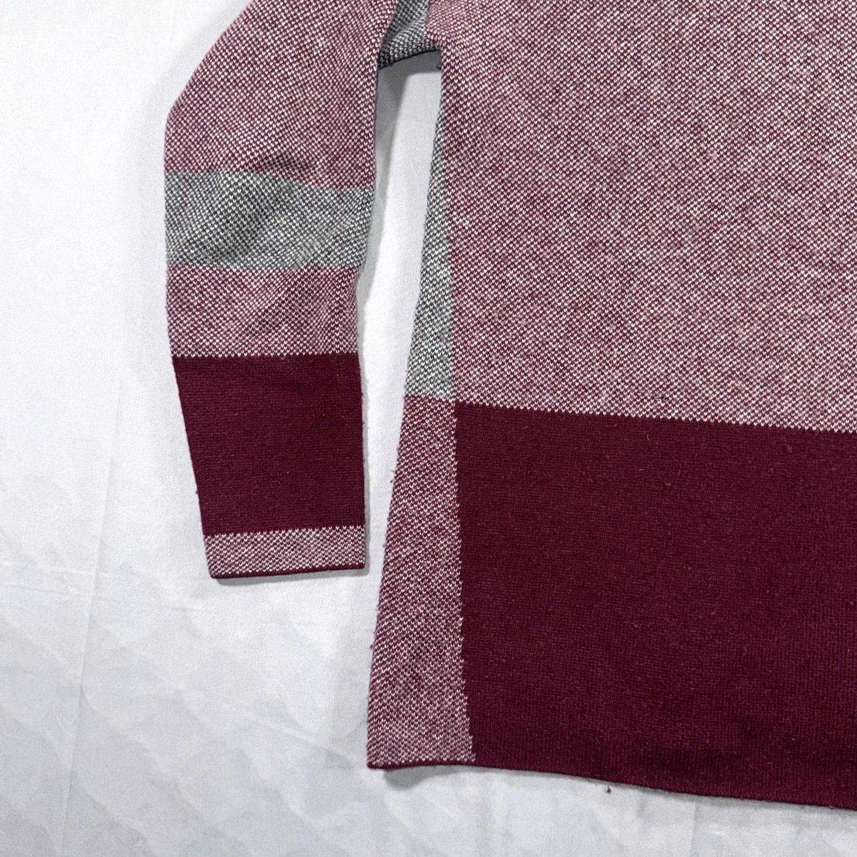 Vince Vince Womens XS Petite Burgundy Gray Wool Cashmere Colorblock Pullover Sweater Pullover Knit Crew Neck Long Sleeve Multicolor Striped Size XS / US 0-2 / IT 36-38 - 5 Thumbnail