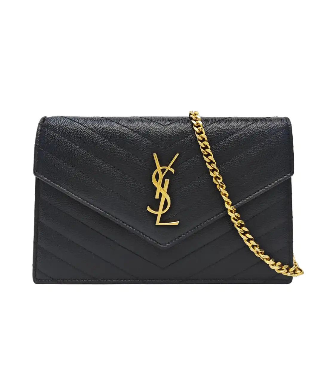 Saint Laurent Paris Ysl Monogram Woc Black Cowhide Leather Quilted Vshoulder Bag, Women's