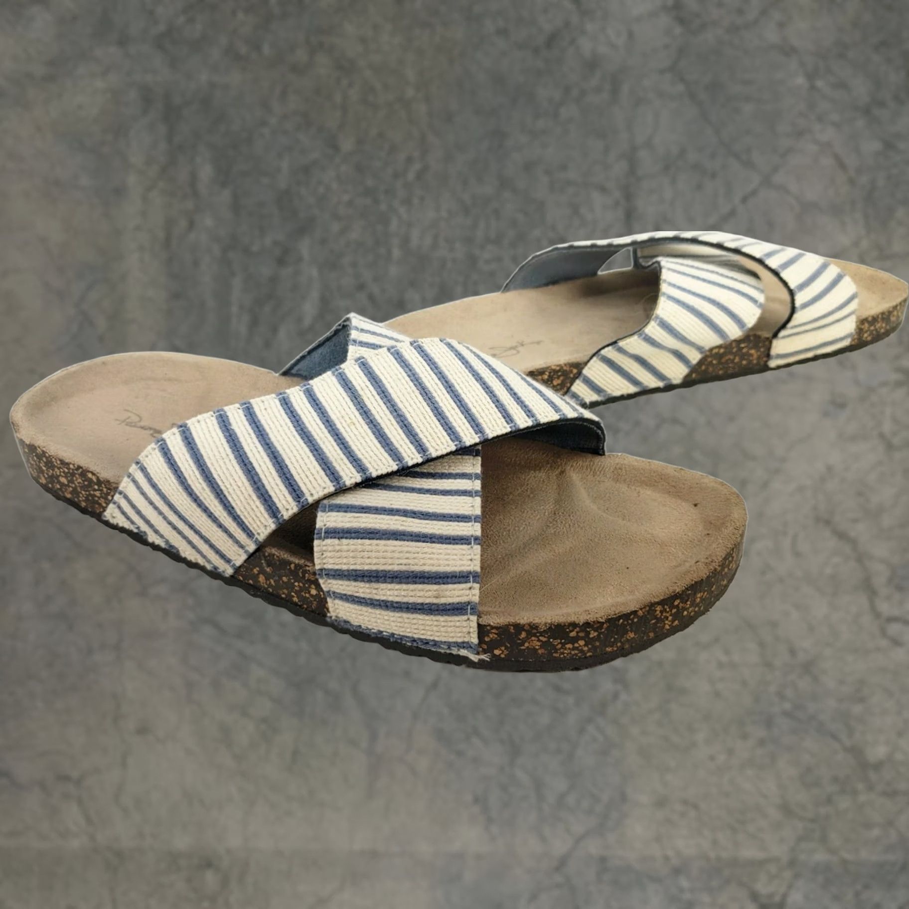 Panama Jack Panama Jack X-Strap Slip-on Slide Sandals Sz 8-9 White Blue Striped Cork Midsole Size US 8 / IT 38 - 1 Thumbnail