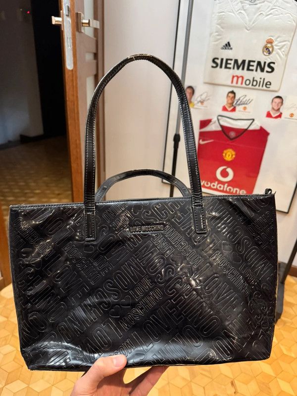 Love Moschino Spellout Pattern Black Handle Bag