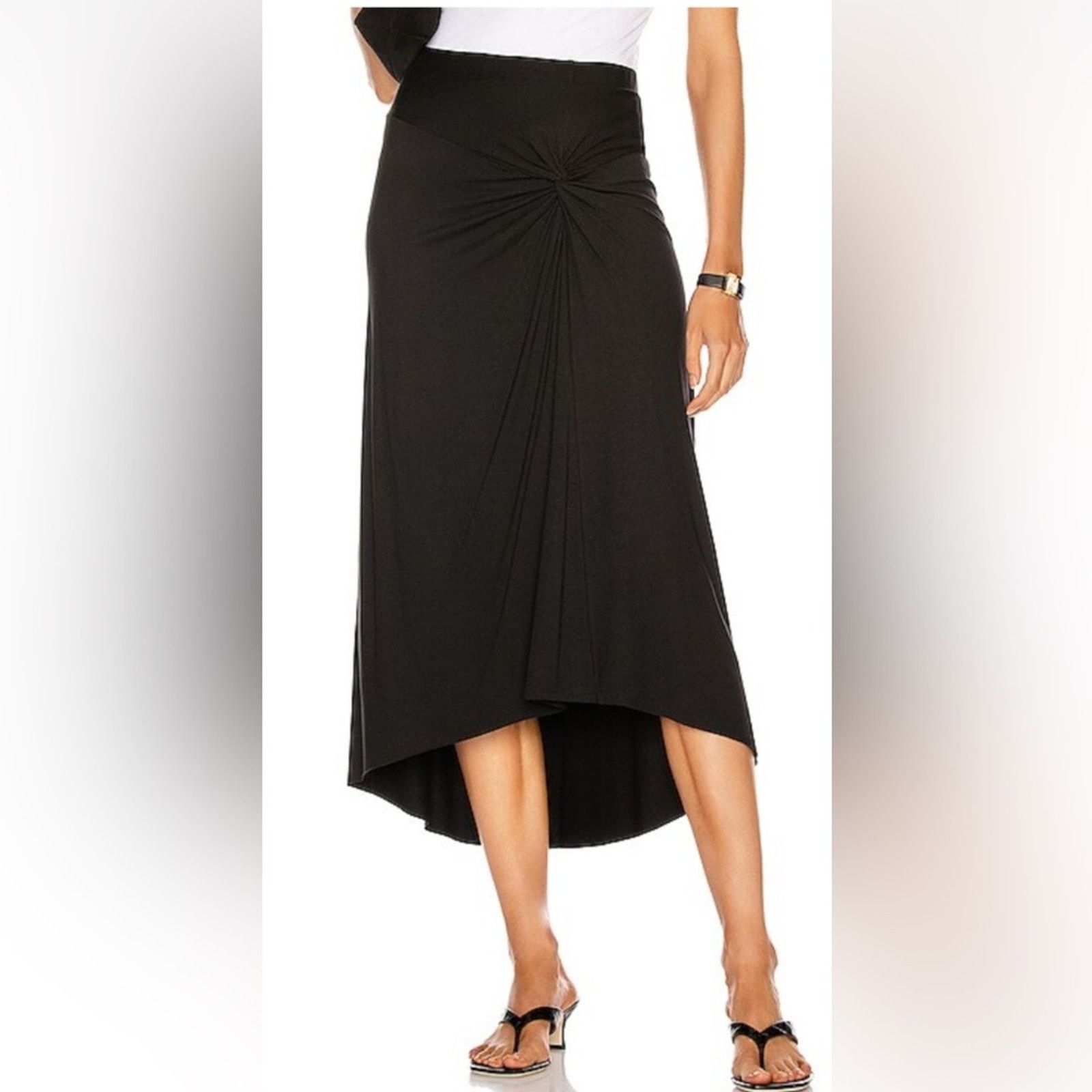 Enza Costa NEW Enza Costa $224 Matte Jersey Side Knot Skirt in Black XS Size 26" / US 2 / IT 38 - 1 Thumbnail