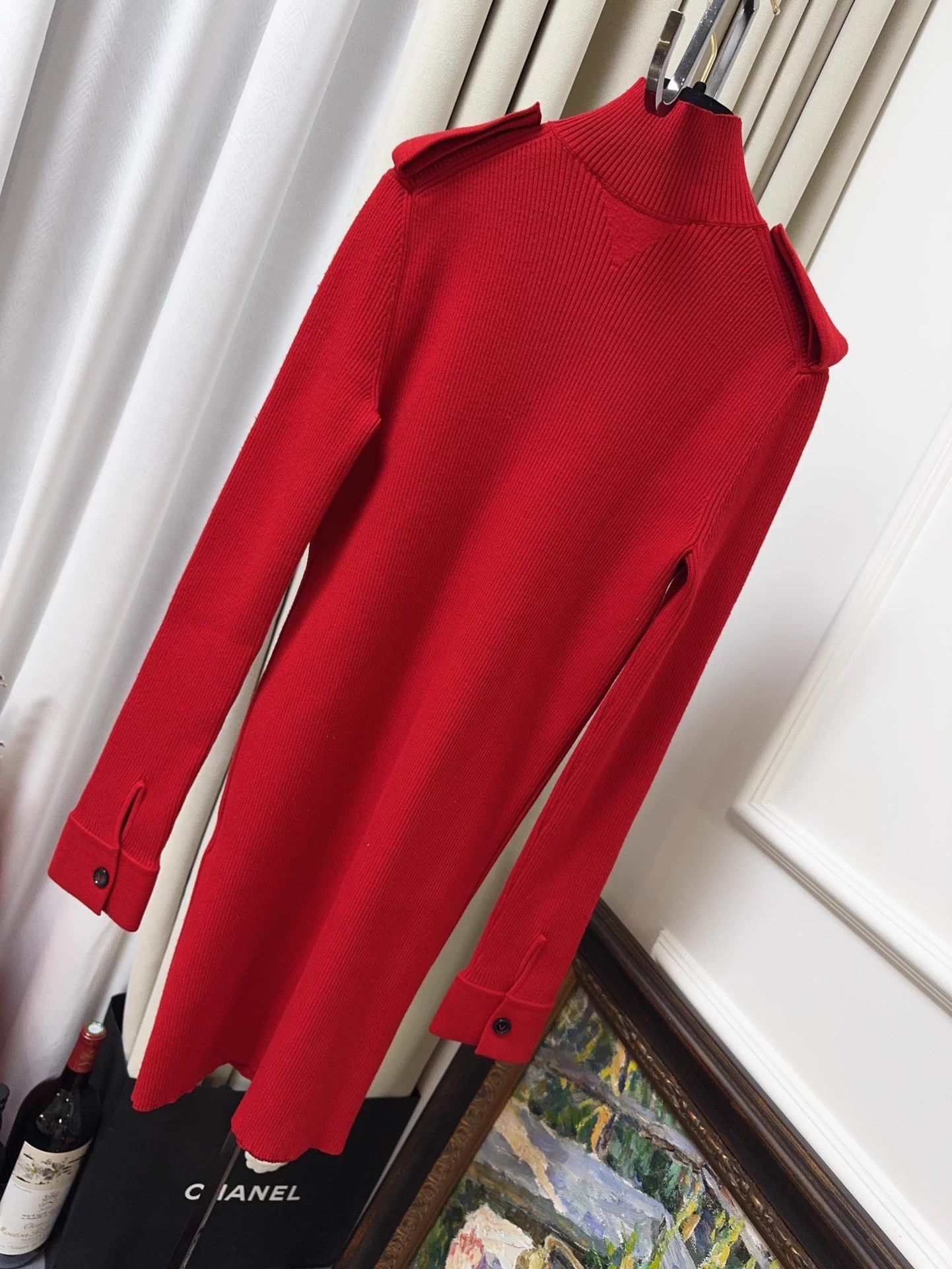 Bottega Veneta BV red openwork triangle long sleeve knit dress S new Size S / US 4 / IT 40 - 2 Thumbnail