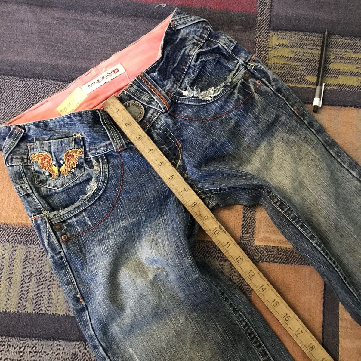 Stitch's Jeans Betty blue love embroidered art flower jeans Size 28" / US 6 / IT 42 - 4 Thumbnail